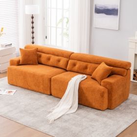 LY-029 ORANGE COMPRESSION SOFA 4-seater Combined Sofa, Wood Grain Chenille Fabric, Full Sponge Compression Sofa,combined Sofa With 2 Pillows For Livin