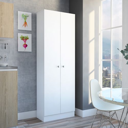 Multistorage Pantry Cabinet, Five Shelves, Double Door Cabinet -White