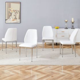 Set Of Four White PU Comfort Dining Chairs 17.7x25Dining Chair With Extended Backrest,WHITE PU,Silver Metal Legs,Suitable For Various Places Such