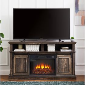 Modern Entertainment Console TV Stand With 23  Fireplace Insert, Multipurpose Sliding Door TV Cabinet Large Storage Space, 58.11  W  15.79  D  32