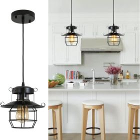 Vintage Farmhouse Pendant Light Rustic Metal Caged Pendant Lights Black Cage Hanging Lamp For Kitchen Island Entryy Bedrooms Living Room Barn,Adj