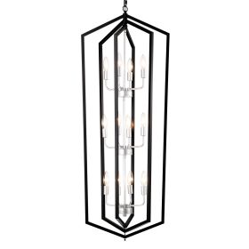 12-Light Farmhouse Kitchen Chandeliers, Matte Black And Sliver Vintage Rustic Cage Light Fixture Adjustable Height Chandeliers For Dining Room Ha