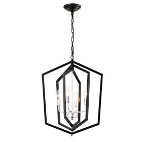 4-Light Farmhouse Kitchen Chandeliers, Matte Black And Sliver Vintage Rustic Cage Light Fixture Adjustable Height Chandeliers For Dining Room Hal