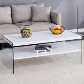 Double Rectangular Coffee Table. The Board Surface Is MDF, With White Stickers, And Both Sides Are Transparent Tempered Glass. Suitable For Livin