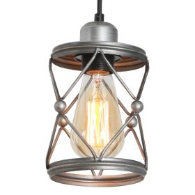 Industrial Pendant Lighting For Kitchen Island, Rustic Mini Cage Pendant Light, Farmhouse Pendant Lamp With Silver Grey Adjustable For Dining Roo