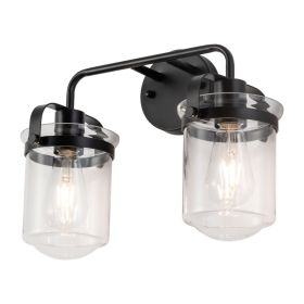 2-Light With Clear Glass Shade,Modern Sconce, Industrial Indoor  Light Fixture For Bathroom Living Room Bedroom Over Kitchen Sink,E26 Socket,No B