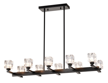 Chandelier For Dining Room, 10-Light Black Farmhouse Linear Pendant Light Fixture, Modern Crystal Hanging Lighting Chandelier For Kitchen Island,