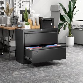 Metal Lateral Filing Cabinet With 2 Drawers For Home Office, Locking Steel Wide File Storage Cabinet For Hanging Legal,Letter A4 Size, Assembly R
