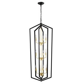 12-Light Lantern Tired Farmhouse Ceiling Hanging Light Black Chandelier Metal Modern Pendant Light Fixtures For Kitchen Island Dining Room Living