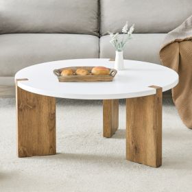 33.4-inch Diameter Minimalist Circular MDF Material Coffee Table, A Stable And Practical Choice. The Unique Embedded Design And The Support Of Th