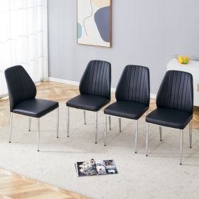 Set Of Four Black PU Comfort Dining Chairs 17.7x25 Dining Chair With Extended Backrest,BLACK PU,Silver Metal Legs,Suitable For Various Places Suc