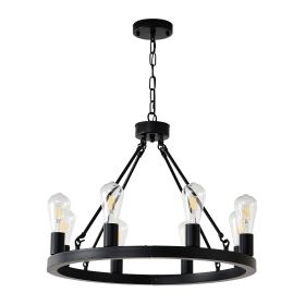 8-Light No Bulbs Matte Black Wagon Wheel Chandelier Farmhouse Modern Small Round Chandelier For Living Room Kitchen Island Foyer Hallway Entryway