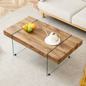 43.x23.6 Wood Colored Texture Sticker MDF Coffee Table With Tempered Glass Legs.Suitable For Living Room.It Can Be Used Not Only As A Coffee Tabl