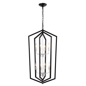 8-Light Farmhouse Kitchen Chandeliers, Matte Black And Sliver Vintage Rustic Cage Light Fixture Adjustable Height Chandeliers For Dining Room Hal