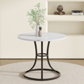 A Modern Minimalist Circular Dining Table With A Diameter Of 33.3 Inches, An Elegant And Practical Choice.White Marble Textured Pattern Desktop,