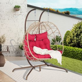 Double Egg Chair with Stand Hanging Indoor Outdoor Wicker Rattan Patio Basket Egg Swing Chair Hammock Egg Chairs with UV Resistant Cushions 500 lbs fo