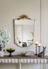 24x1.6x37.4" Decorative Arched Wall Mirror with Distressed Ivory Frame and Gold Floral Crown