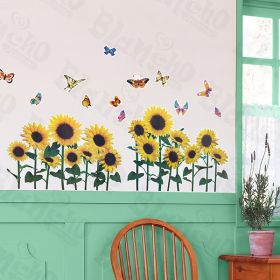 Sunflowers & Butterflies 4 - X-Large Wall Decals Stickers Appliques Home Decor