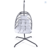 Swing Egg Chair With Stand Indoor And Outdoor Rattan Patio Basket Sling Chair With C-bracket, Patio Wicker Folding Sling Chair