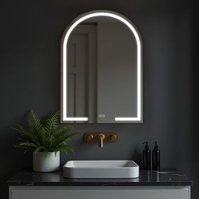 31"*24"LED Aluminium Alloy side Bezel Arched right-angle gold inner illuminated bathroom mirror Decorative Bathroom Wall Mirror with Elegant Scalloped