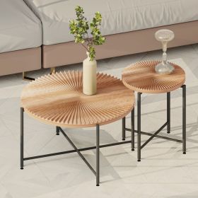 Radial Pattern 2-Piece Coffee and End Table Set – Waterproof MDF with PVC Cover, Distressed Cylindrical Design