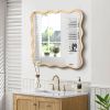 Solid Wood Wavy Square Mirror-Natural Wood 36" x 36" Modern Mirror Wall Decor for Bathroom, Bedroom, Living Room, Dining Room, Cloakroom, Entryway