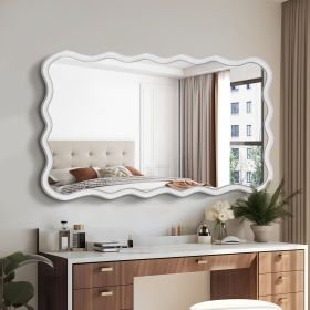 Solid Wood Wavy Rectangle Mirror-Natural-Wood 40" x 28" Modern Mirror Wall Decor for Bathroom, Bedroom, Living Room, Dining Room, Cloakroom, Entryway