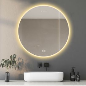32'' LED Round LED Bathroom Mirror with Lights-Wall Mount Vanity, Anti-Fog, 3 Color Temperature Adjustable & Dimmable Light