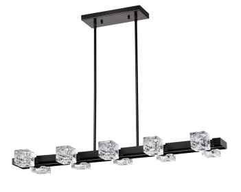 Rectangle Chandelier For Dining Room, 10-Light Black Farmhouse Linear Pendant Light Fixture, Modern Crystal Hanging Lighting Chandelier For Lobby