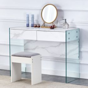 White Environmental Protection MDF Minimalist Dresser, Desk, Desktop Computer Desk, With Double Drawer Storage Space, Simple Home, Perfect For Va