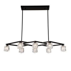 Matte Black Crystal Chandelier For Dining Room, 8-Light Kitchen Chandelier Light Fixture Modern Metal Industrial Chandeliers For Farmhouse Entryw