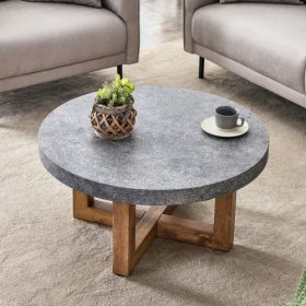 Modern Gray Texture MDF Round Coffee Table - 31.4 Diameter.A Modern Retro Circular Coffee Table With A Diameter Of 31.4 Inches, Made Of MDF Mater