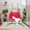 Double Egg Chair with Stand Hanging Indoor Outdoor Wicker Rattan Patio Basket Egg Swing Chair Hammock Egg Chairs with UV Resistant Cushions 500 lbs fo