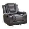 Modern Luxury Chair Glider Reclining 1pc Formal Living Room Furniture Premium Faux Leather Upholstery Comfortable Two-Tone Gray Finish