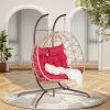 Double Egg Chair with Stand Hanging Indoor Outdoor Wicker Rattan Patio Basket Egg Swing Chair Hammock Egg Chairs with UV Resistant Cushions 500 lbs fo