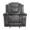 Modern Luxury Chair Glider Reclining 1pc Formal Living Room Furniture Premium Faux Leather Upholstery Comfortable Two-Tone Gray Finish