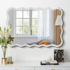 Solid Wood Wavy Rectangle Mirror-Natural-Wood 40" x 28" Modern Mirror Wall Decor for Bathroom, Bedroom, Living Room, Dining Room, Cloakroom, Entryway