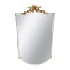 24x1.6x37.4" Decorative Arched Wall Mirror with Distressed Ivory Frame and Gold Floral Crown