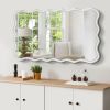 Solid Wood Wavy Rectangle Mirror-Natural-Wood 40" x 28" Modern Mirror Wall Decor for Bathroom, Bedroom, Living Room, Dining Room, Cloakroom, Entryway