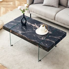 43.3x23.6 Black Marble-Patterned MDF Coffee Table With Tempered Glass Legs.Suitable For Living Room.It Can Be Used Not Only As A Coffee Table But