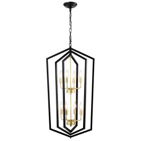 8-Light Lantern Tired Farmhouse Ceiling Hanging Light Black Chandelier Metal Modern Pendant Light Fixtures For Kitchen Island Dining Room Living