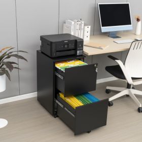 2 Drawer File Cabinet With Lock, Steel Mobile Filing Cabinet On Anti-tilt Wheels, Rolling Locking Office Cabinets Under Desk For Legal Letter Siz