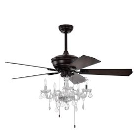 Crystal Shade Ceiling Fan Lamp ,3 Speed ,4 Timing , 5 Reversible Blades Crystal Ceiling Fan ,5PCS E12 NO Include Bulb Hand Pull Chain,Suitable Fo