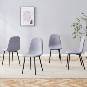 Luxury Simple Chair - Set Of 4 Light Gray Linen-Cotton Material High Resilience Dining Chair With Metal Black Leg.Integral Metal Leg Architecture