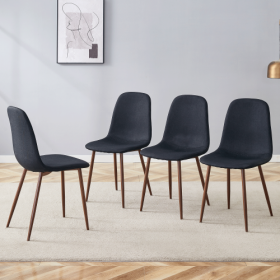 Luxury Simple Chair - Set Of 4 BLACK Linen-Cotton Material High Resilience Dining Chair With Metal Walnut Color Leg.Integral Metal Leg Architectu