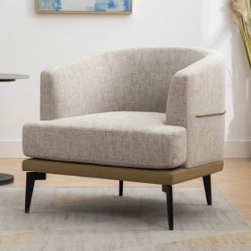 Modern Two-tone Barrel Fabric Chair, Upholstered Round Armchair For Living Room Bedroom Reading Room, Mustard Green (Option: Mustard)