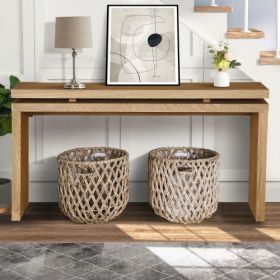 60  Antique Natural Farmhouse Console Table - Retro Wooden Entryway Table With Double Board Suspension Design, Solid Wood & MDF, Sofa Table For L (Option: Antique brown)