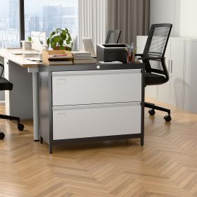Lateral File Cabinet With 2 Drawer,Metal Wide Filing Cabinet With Lock And Business Card Slot For Home Office School Hanging Letter,Legal,F4,A4 S (Option: Black Grey)