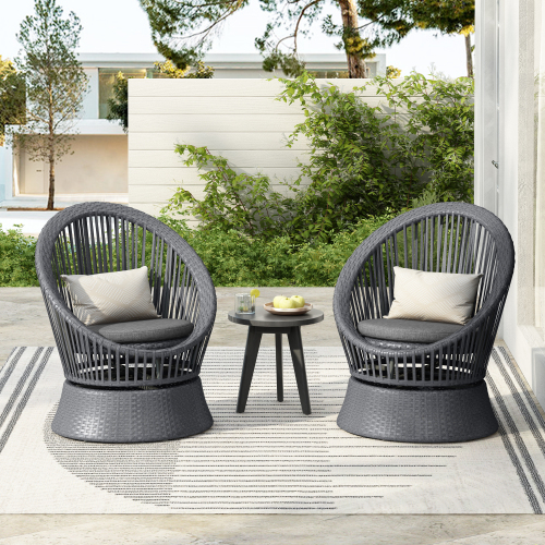 Set Of 2  26.7 Modern Gray Wicker Lounge Chair With Rattan And Iron Frame, Featuring A Stylish Round Design, Perfect For Living Room, Patio, Or Balcon