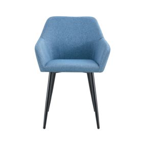 Leisure Modern Living Dining Room Accent Arm Chairs Club Guest With Strong Black Metal Legs, Set Of 2, TEDDY Fabric Beige (Color: Blue)